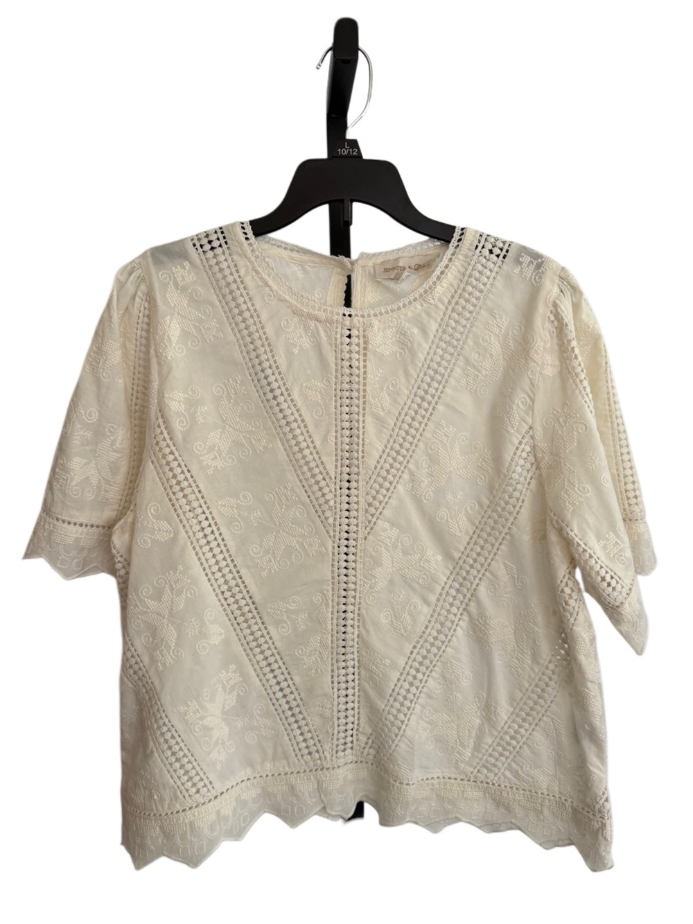 Boho Cottagecore Eyelet Embroidered Short Sleeve 100% Cotton Blouse Medium